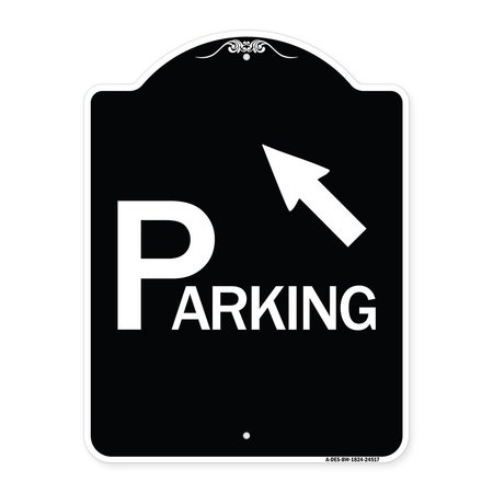 SIGNMISSION Parking W/ Arrow Pointing to Top Left Heavy-Gauge Aluminum Sign, 24" x 18", BW-1824-24517 A-DES-BW-1824-24517